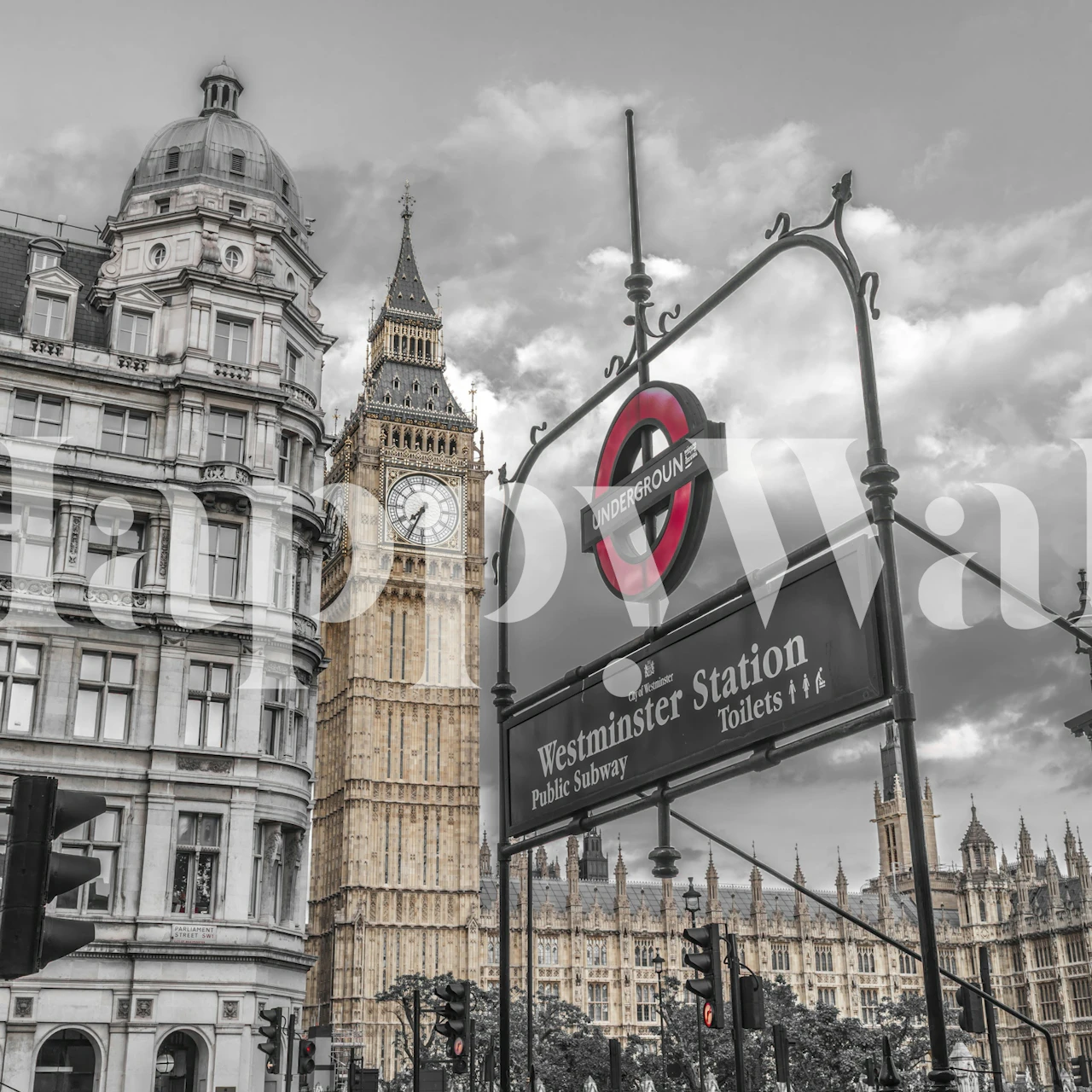 Big Ben and Underground sign wallpaper in a room