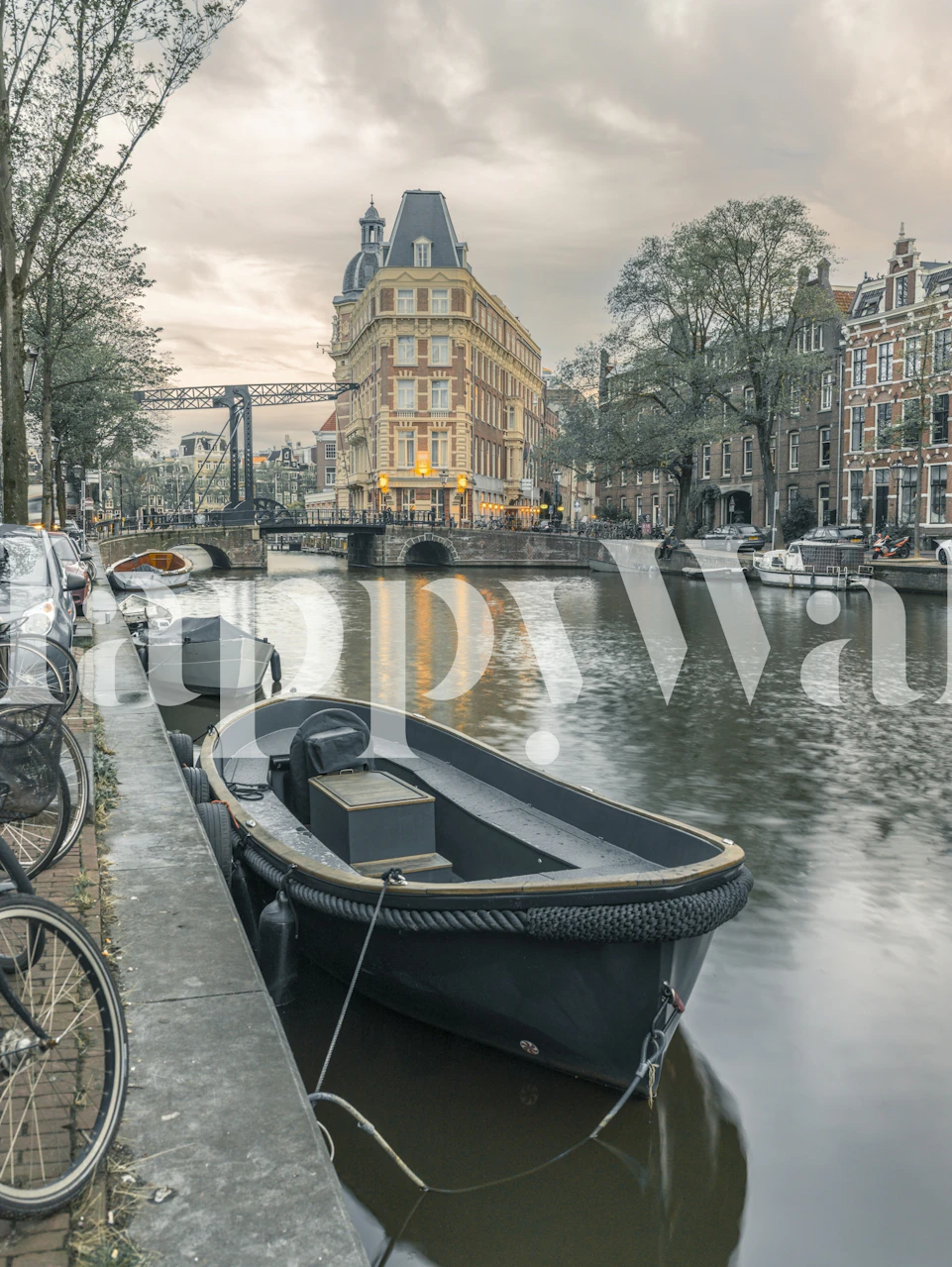 Boat in the canal wallpaper design