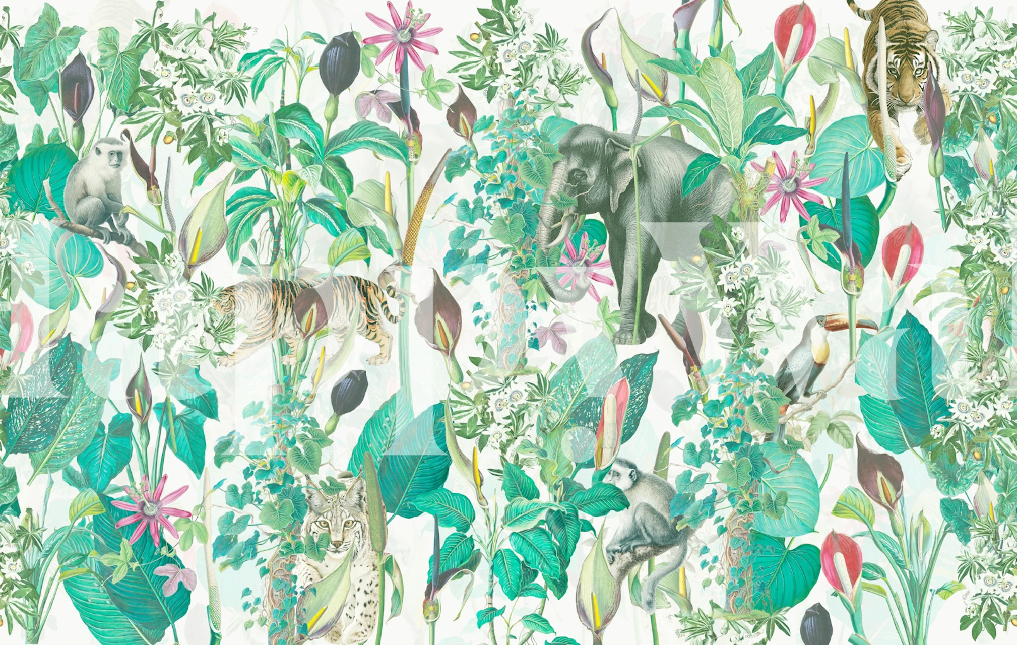 Tropical jungle safari collage wallpaper design