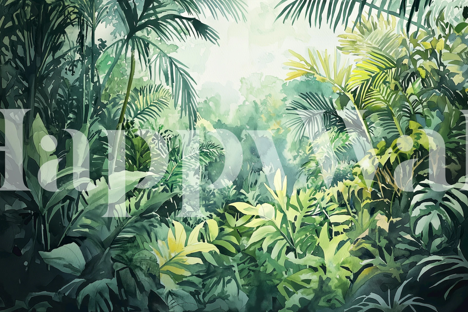 Lush jungle leaves wallpaper in a room