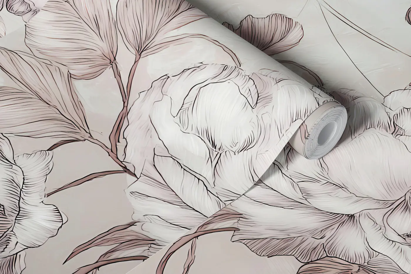 Vintage Rose Sketch Blush wallpaper roll