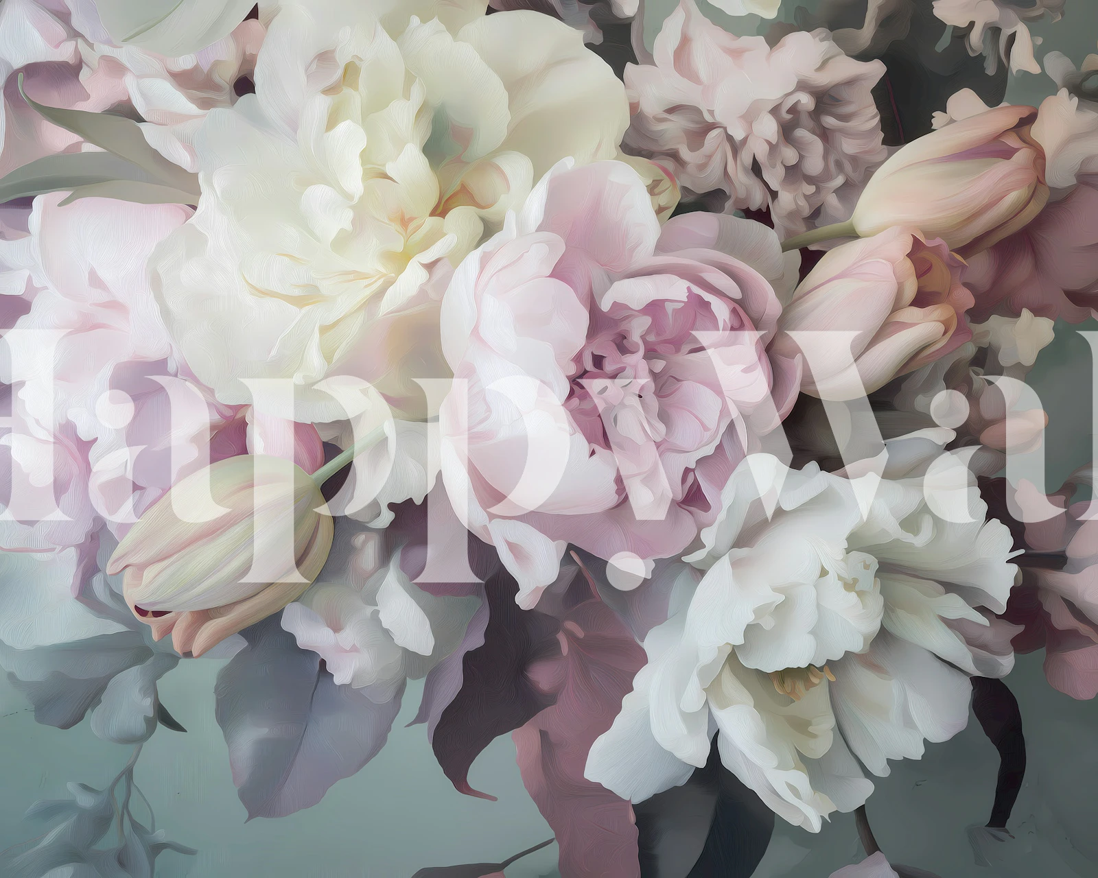 Pastel peonies and tulips wallpaper in a room