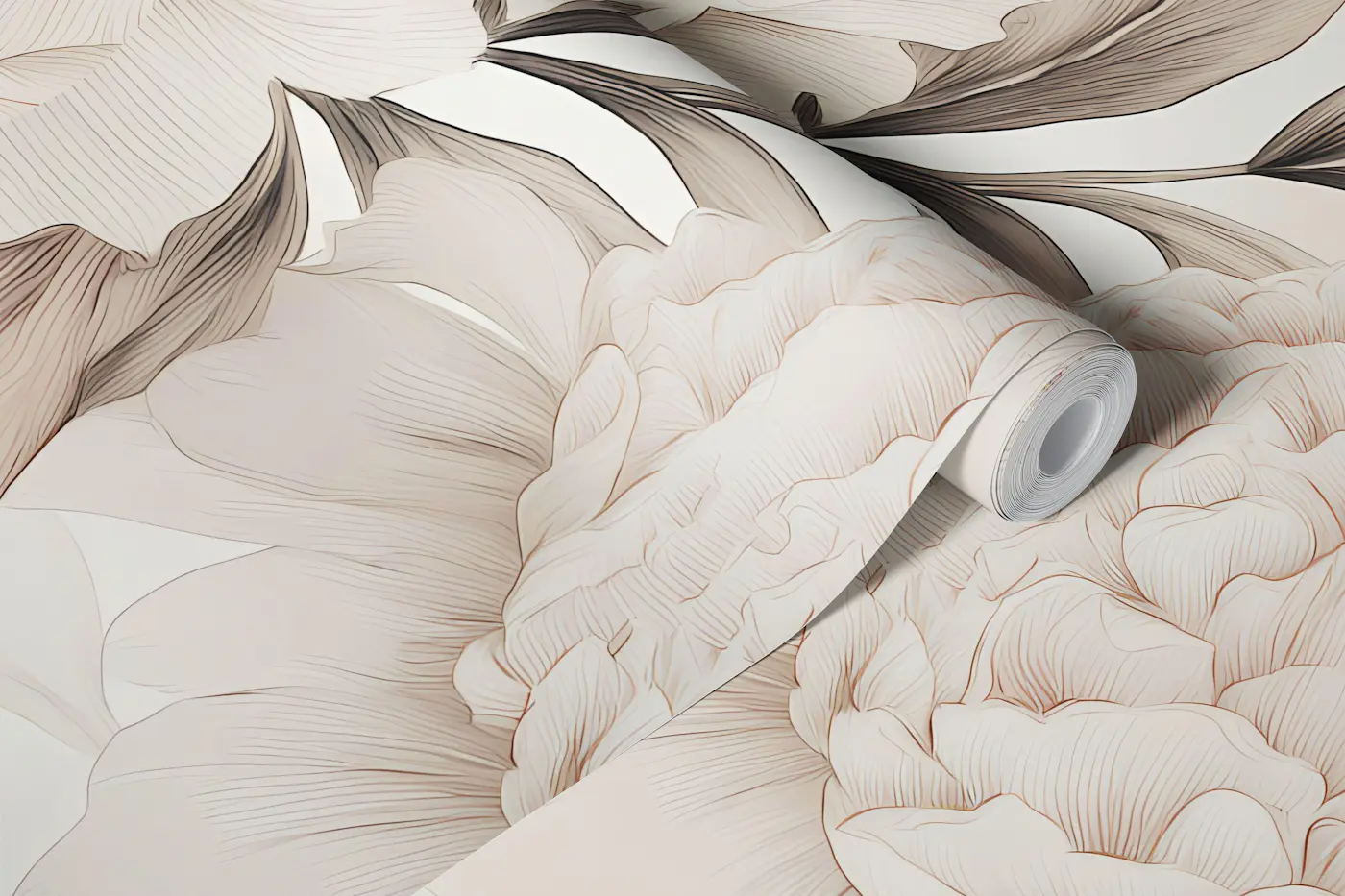 Soft Beige Peonies wallpaper roll