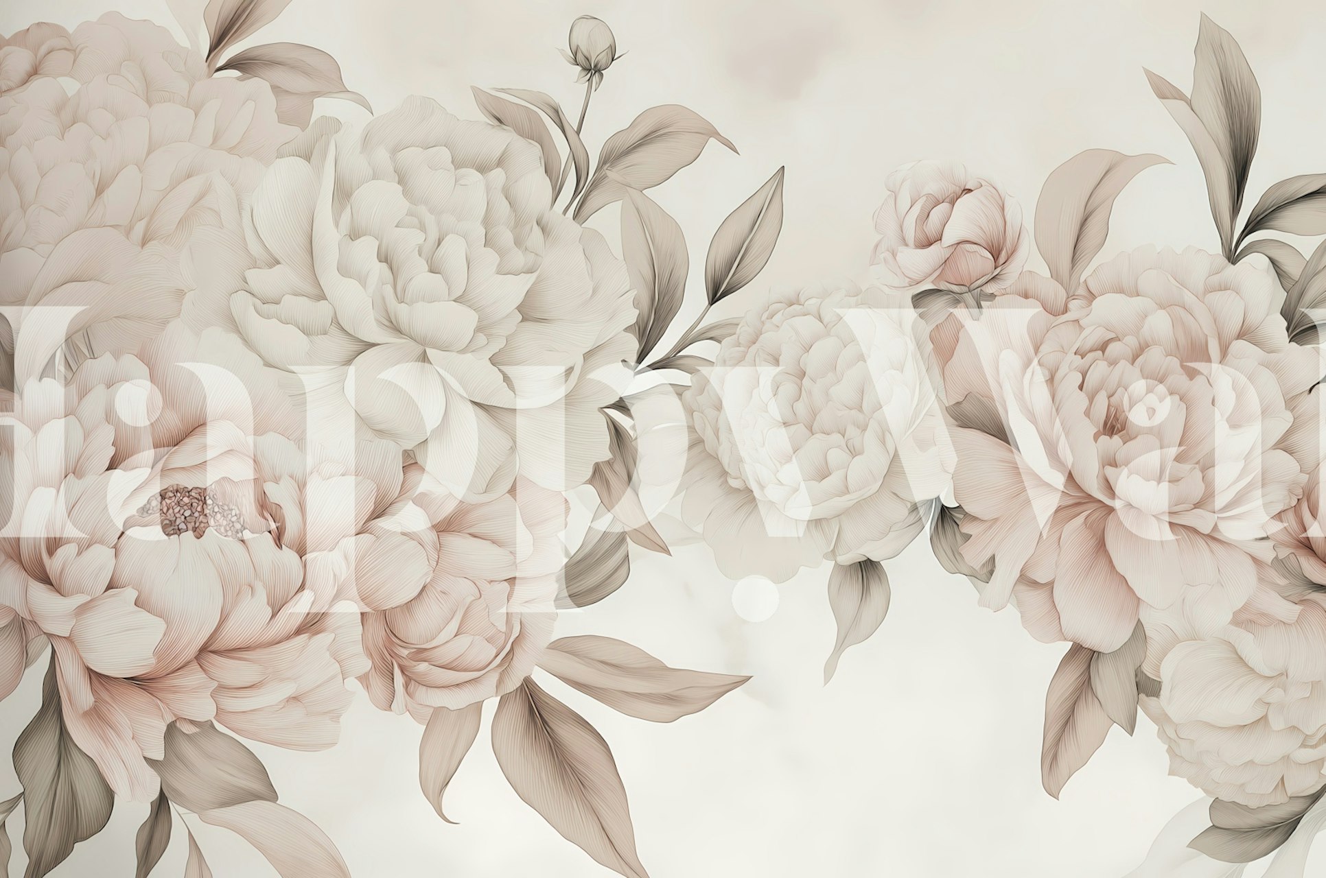 Soft Beige Peonies tapeta w pokoju