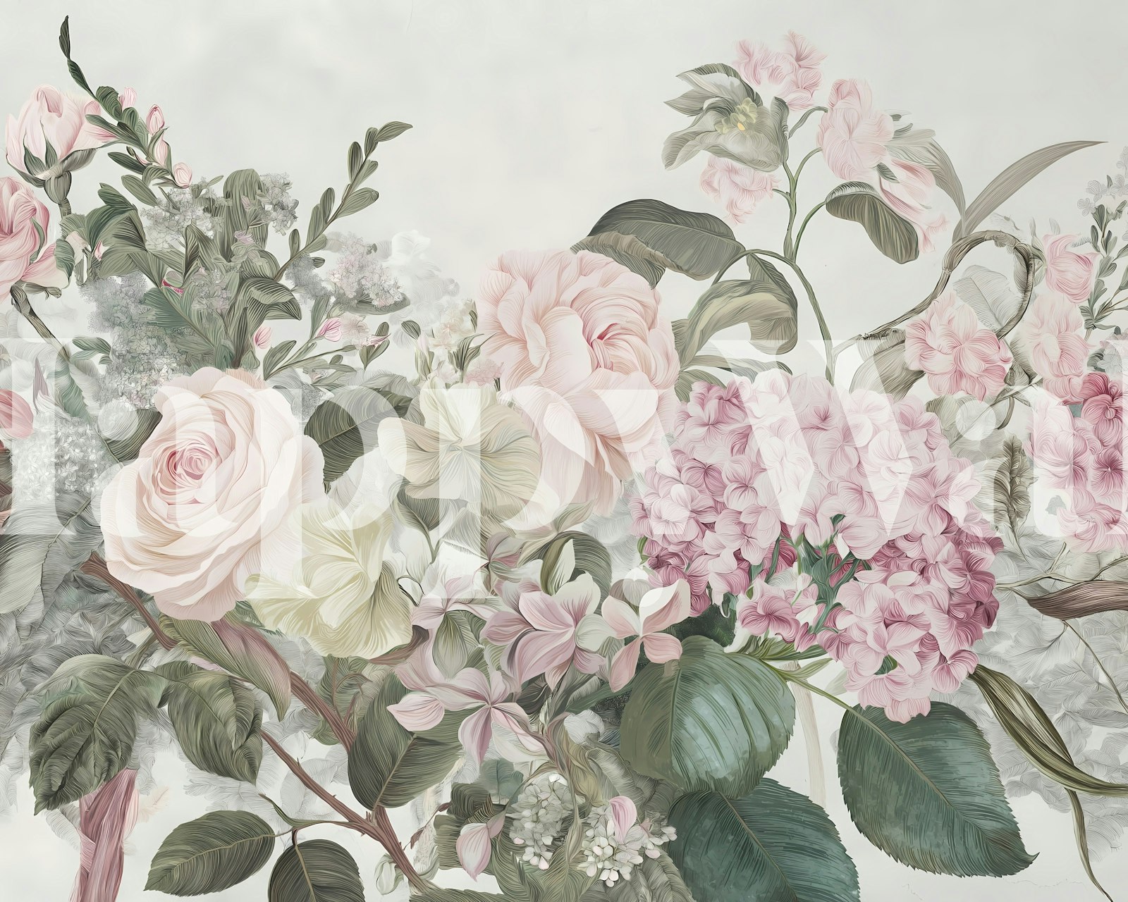 Bloemenbehang in een kamer met blush tinten