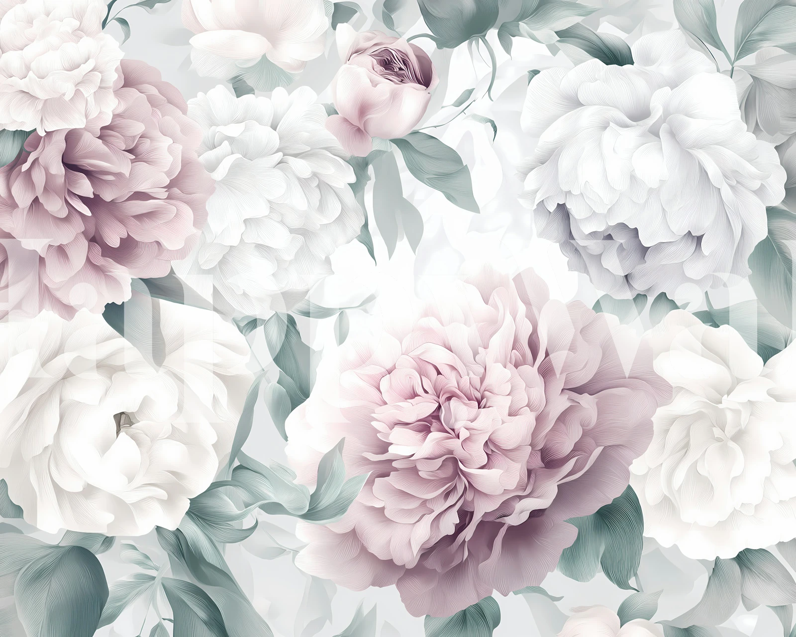 Soft pastel peonies wallpaper in a room