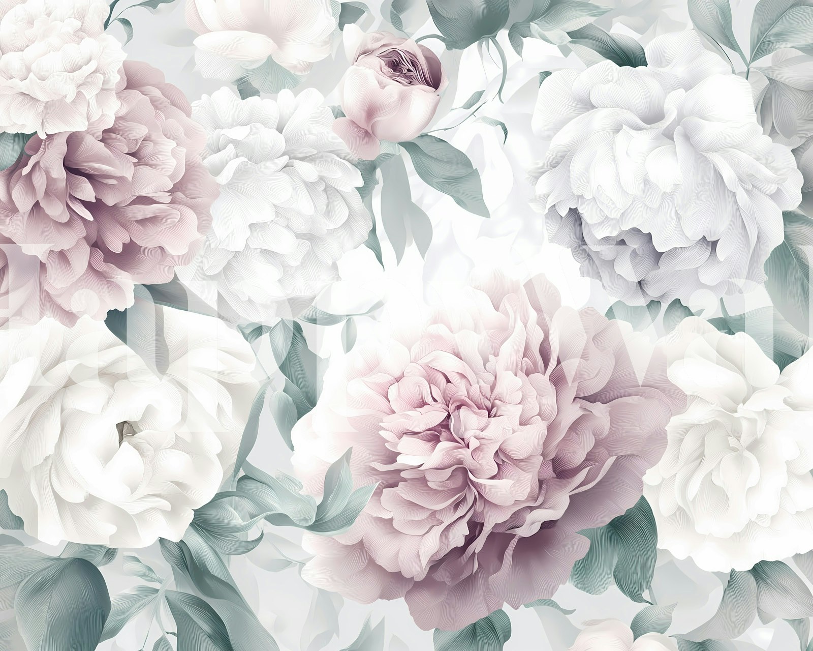 Zachte pastel pioenen behang in een kamer