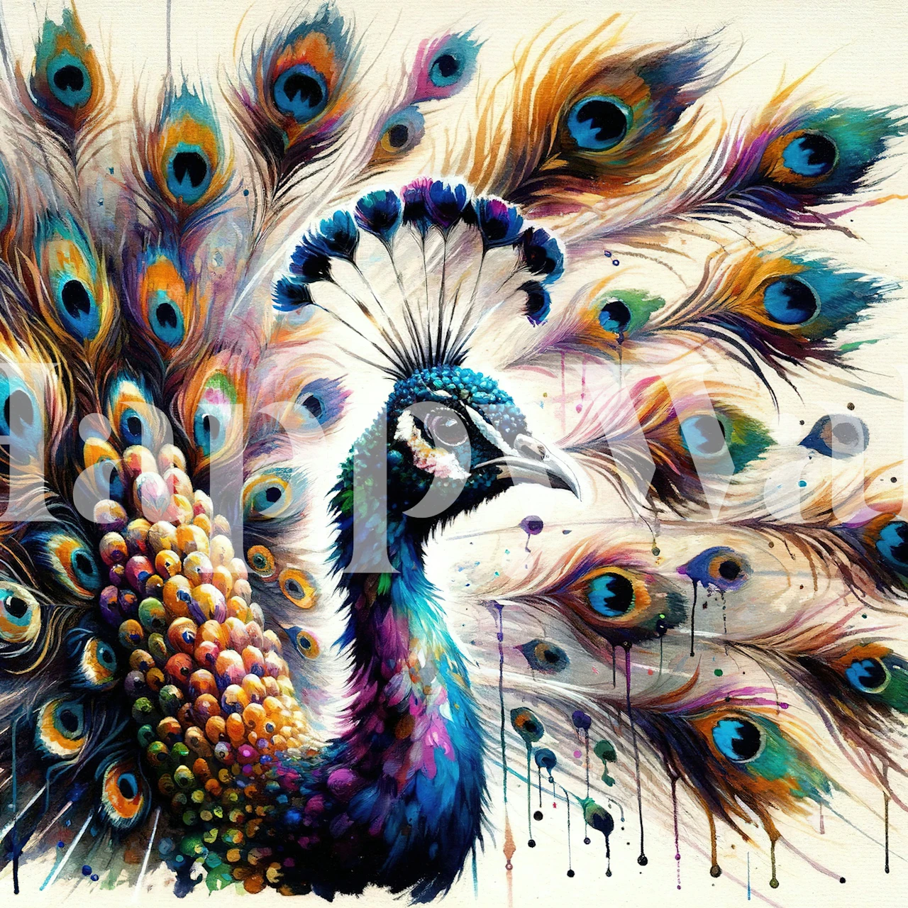 Peacock feather wallpaper in a stylish room