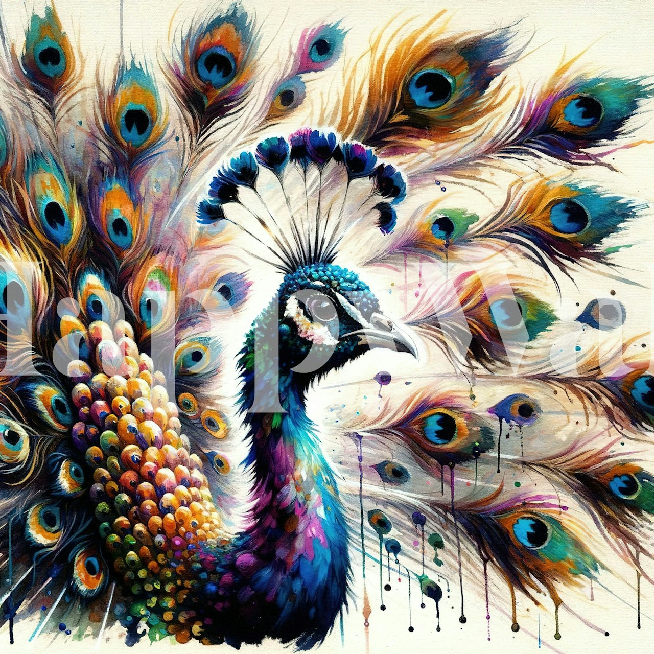 Peacock feather wallpaper in a stylish room