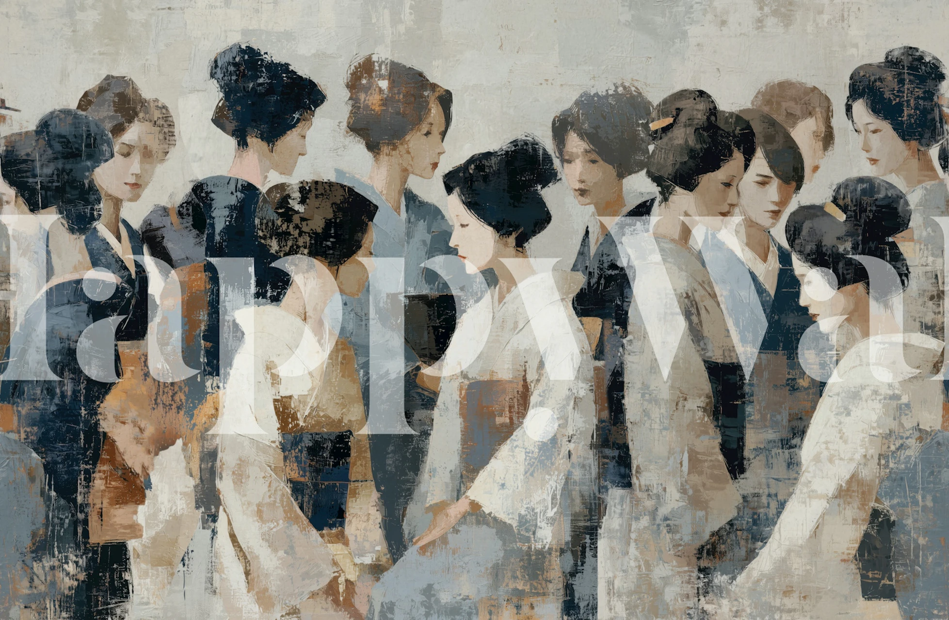 Japanese Geisha Group Mural in a room