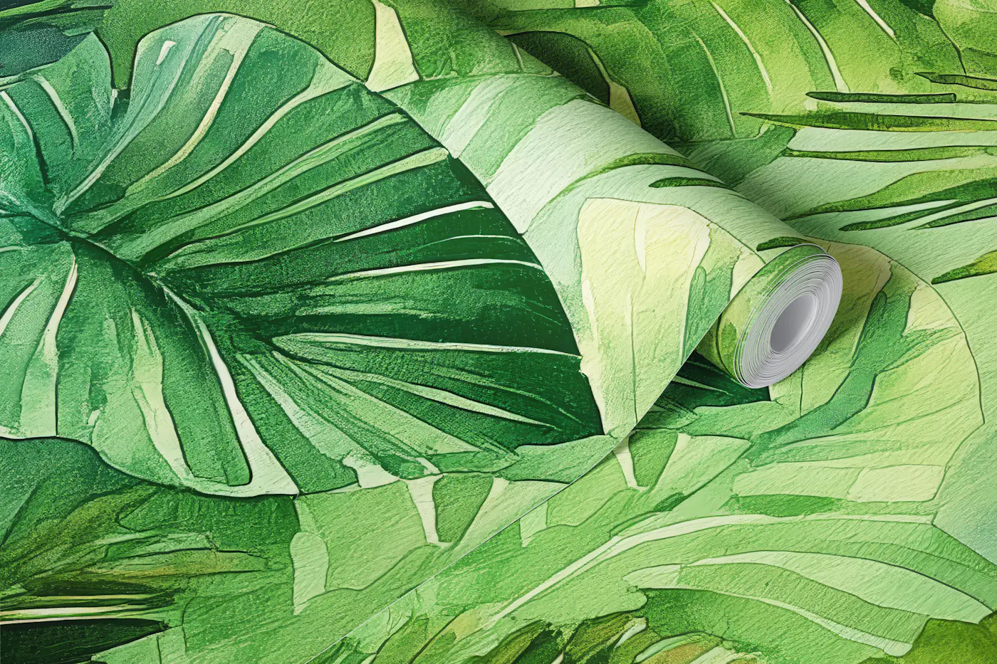 Rainforest Leaves and Yellow Blooms wallpaper roll