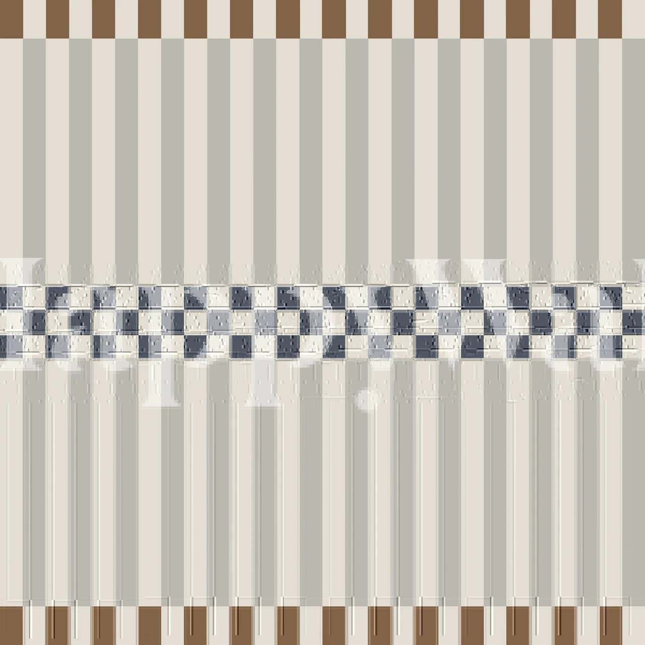 Neutral stripes wallpaper with navy checker band