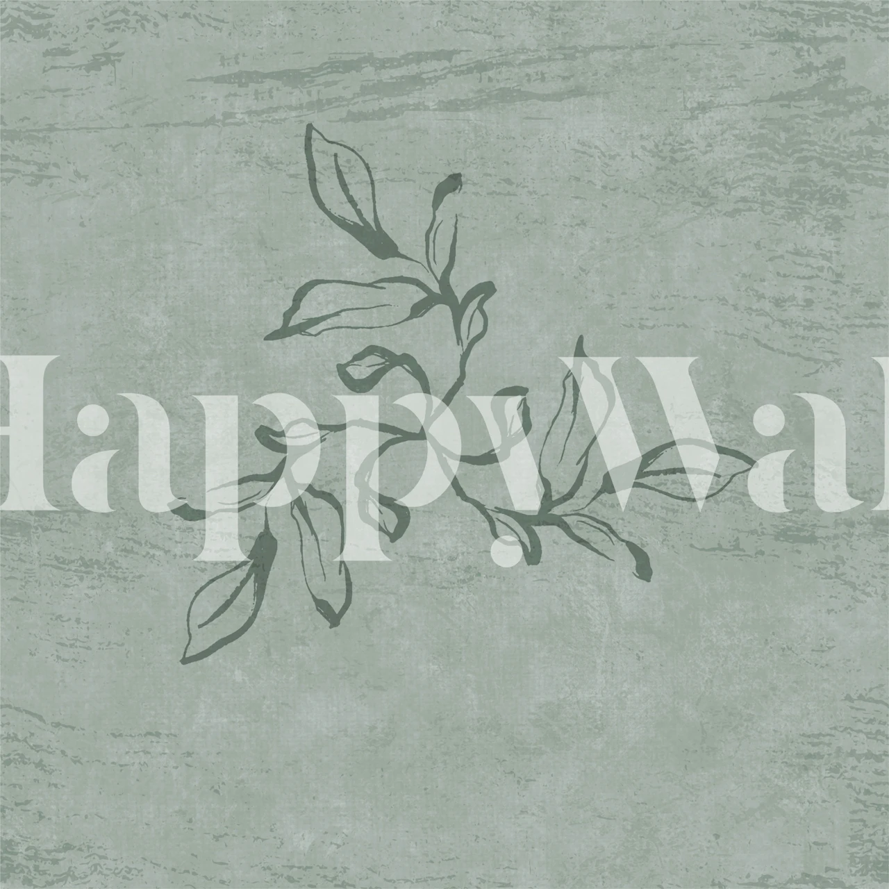 Sage green calligraphy leaves wallpaper in a room