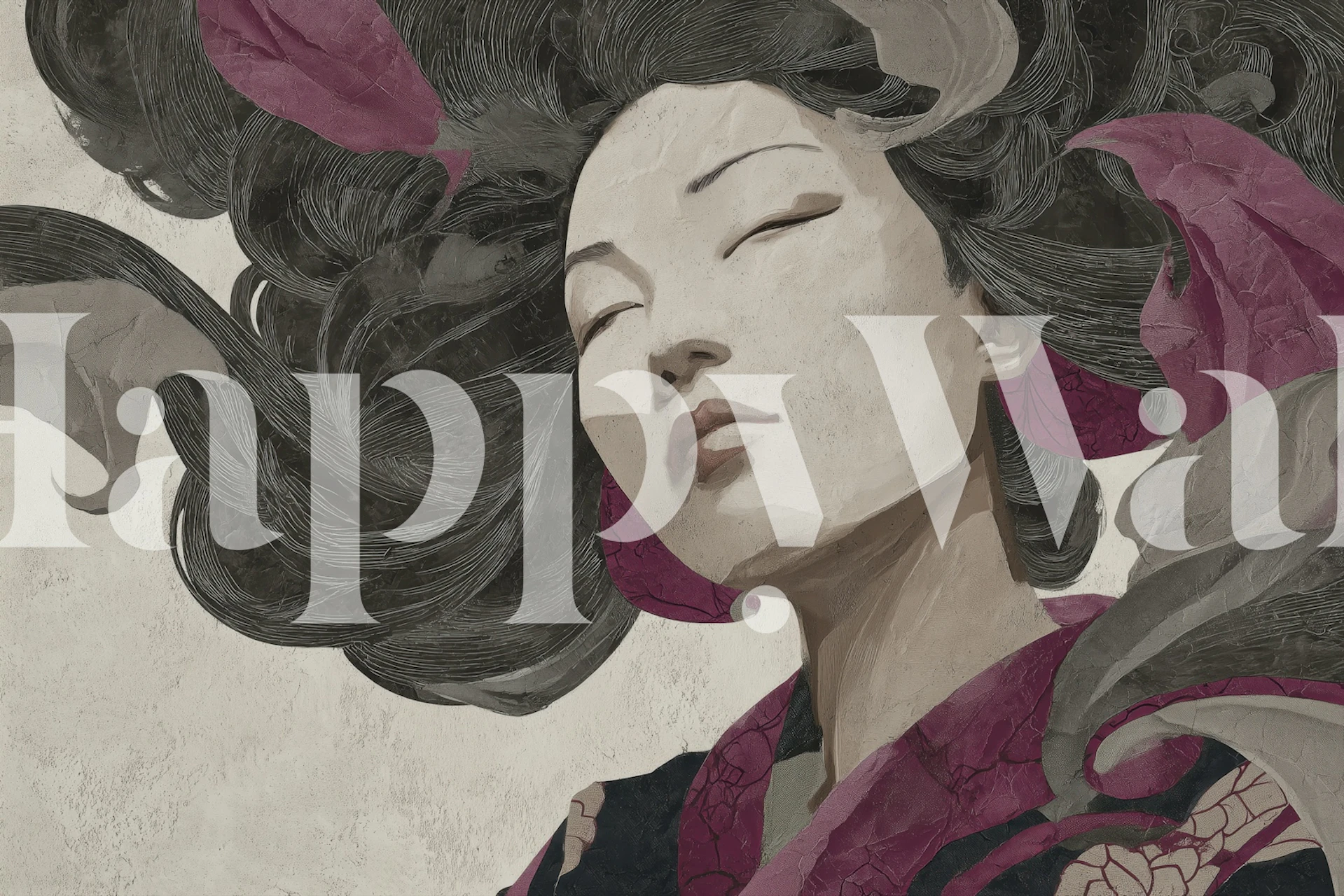 Japanese geisha mural in a modern room