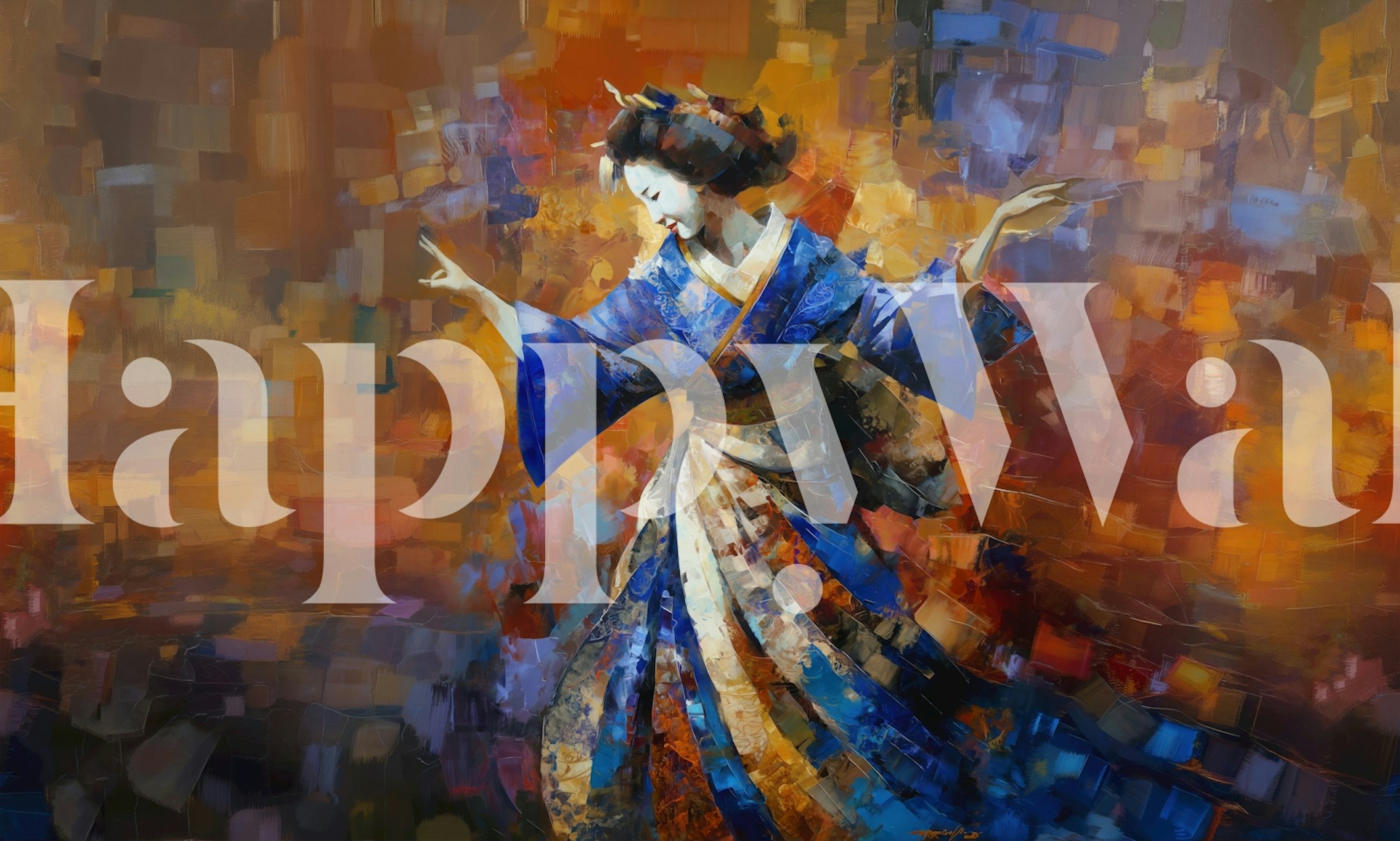 Dancing Japanese Geisha Mural in a room