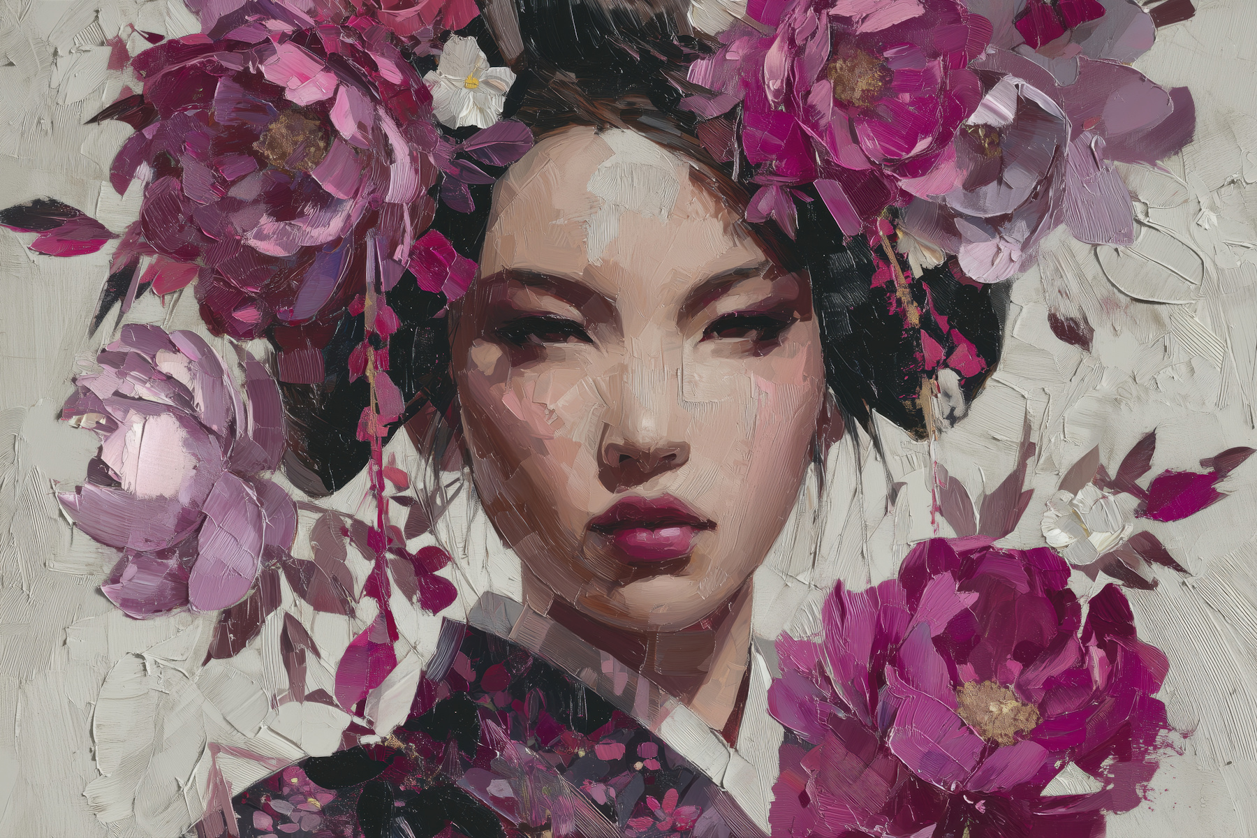 Japanese Geisha Floral Portrait Mural - Happywall
