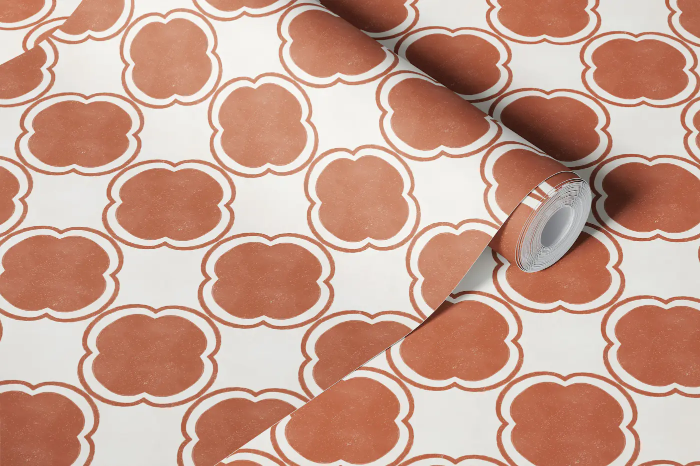 Mediterranean Quatrefoil Decor - Terracotta wallpaper roll