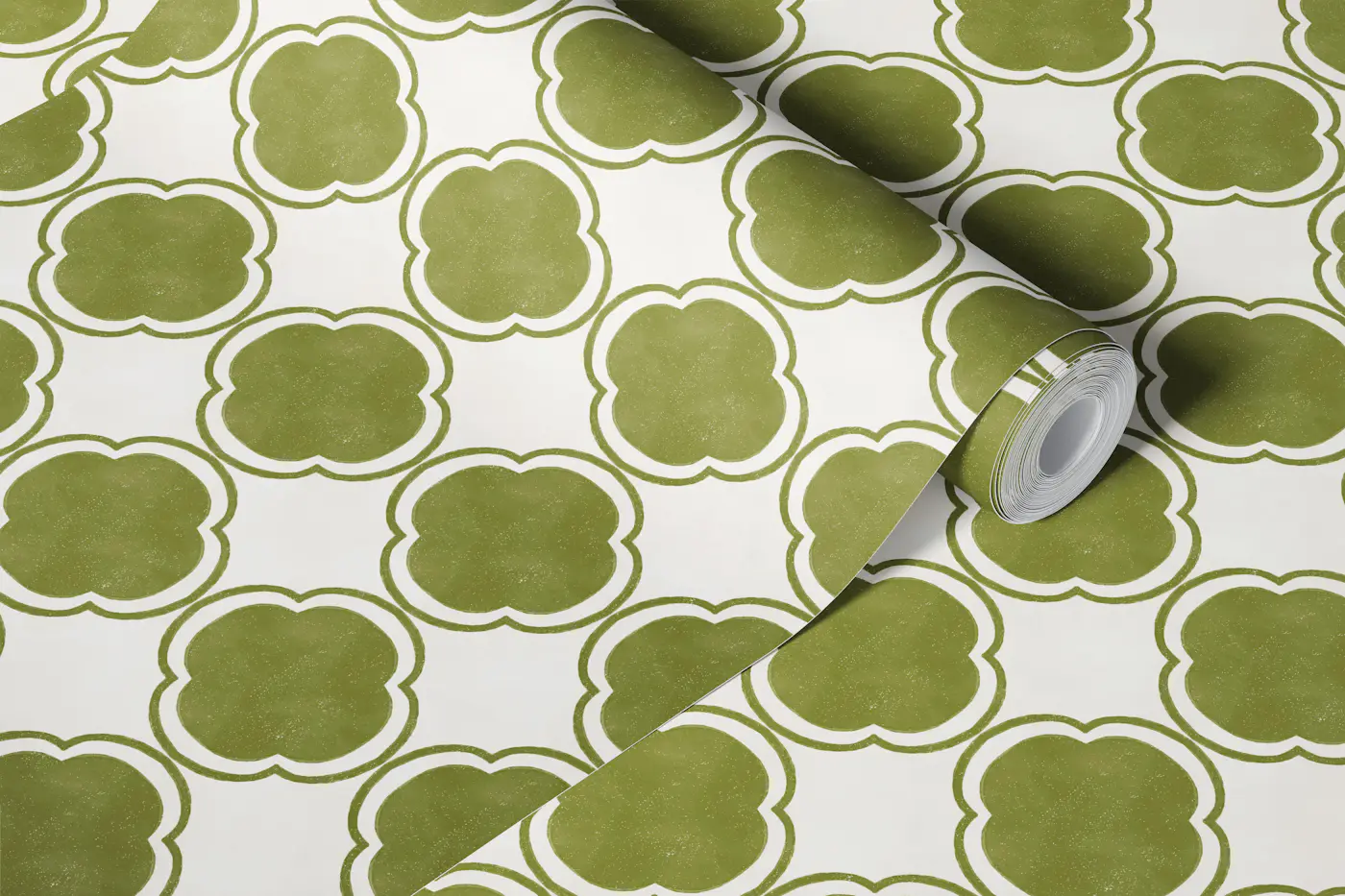 Mediterranean Quatrefoil Decor - Green wallpaper roll