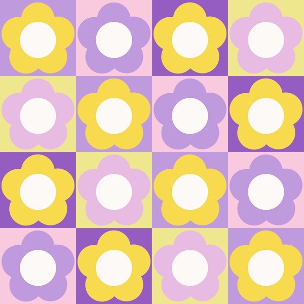 Bright Yellow and Lilac Daisies - Large Scale