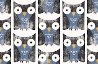 Retro Owls - Black & Blue tapet