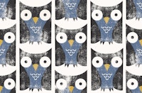 Mid Century Owls - Black & Blue tapet
