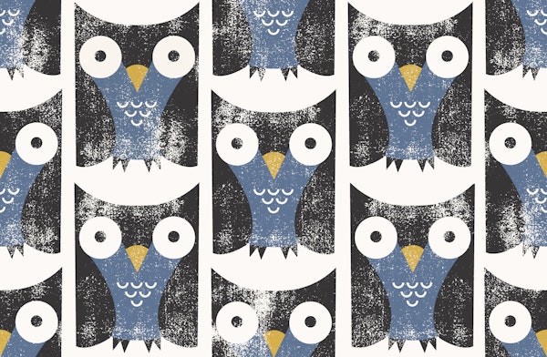 Mid Century Owls - Black & Blue