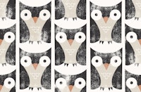 Mid Century Owls Black & Beige Large Scale tapet