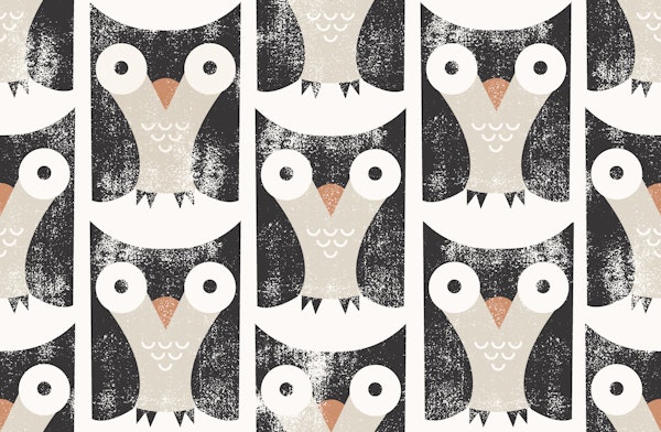 Mid Century Owls Black & Beige Large Scale