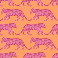 Pink Tigers on Orange - Large Scale tapet