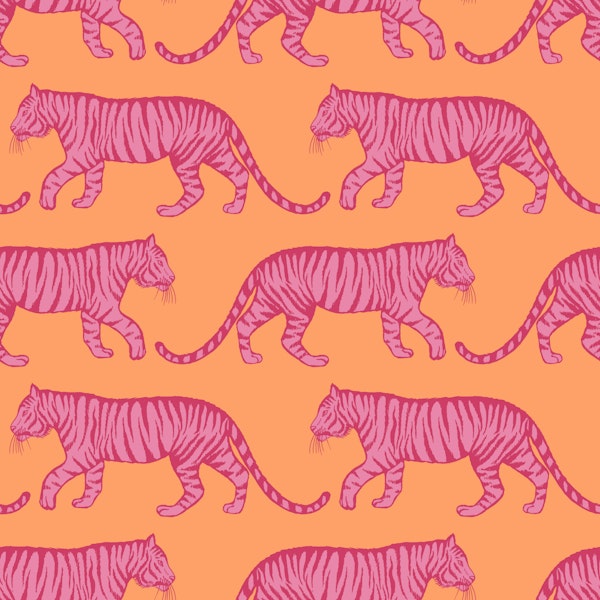 Pink Tigers on Orange - Large Scale