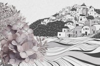 Monochrome Greek Island Village tapet