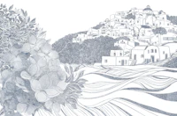 Blue Mediterranean Coastal Town wallpaper