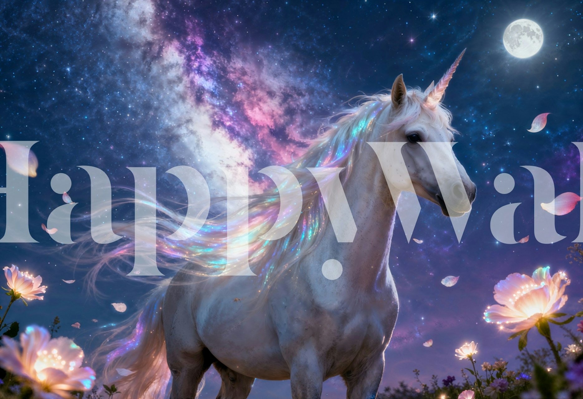 Moonlit unicorn wallpaper in a room