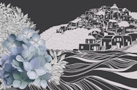 Hydrangea and Coastal Village tapet