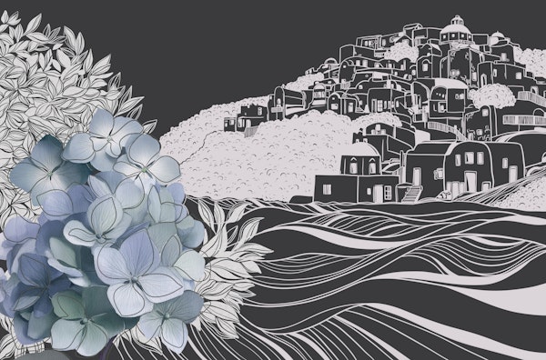 Hydrangea and Coastal Village