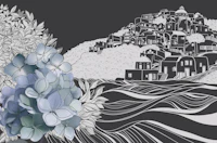 Hydrangea and Coastal Village tapet