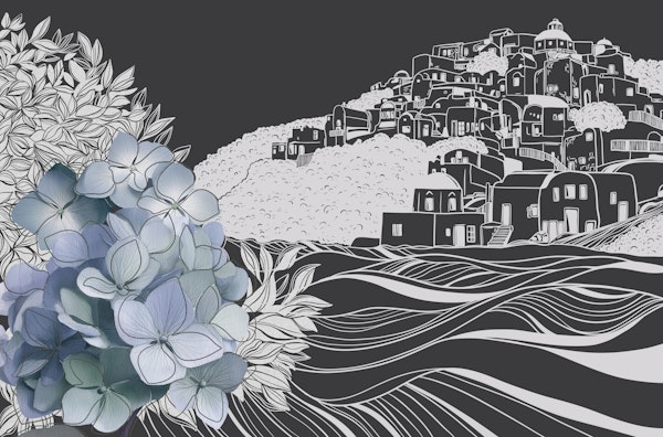 Hydrangea and Coastal Village