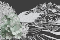 Monochrome Coastal Village tapet