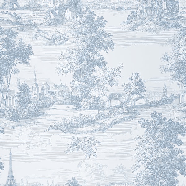 Soft Blue Eiffel Tower French Toile