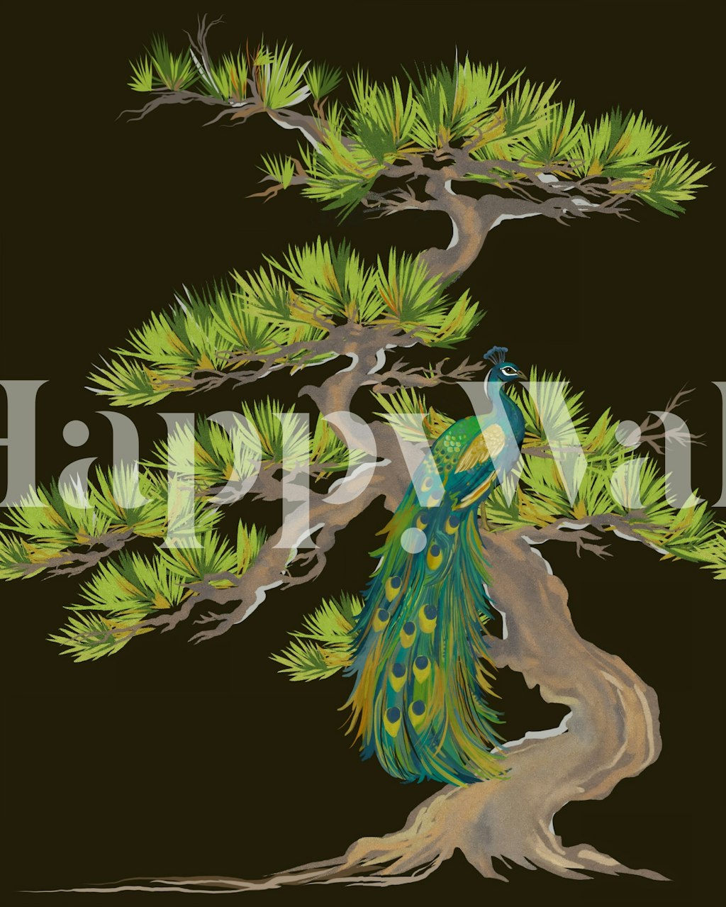 Elegante pauw in botanisch ontwerp behang