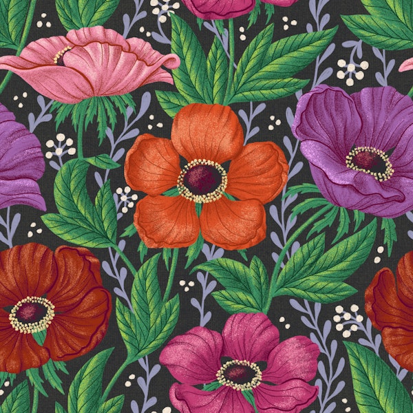 Maximalist Bold Florals - Charcoal Black