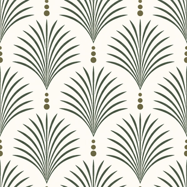 Olive Green Art Deco Palm Fan Pattern
