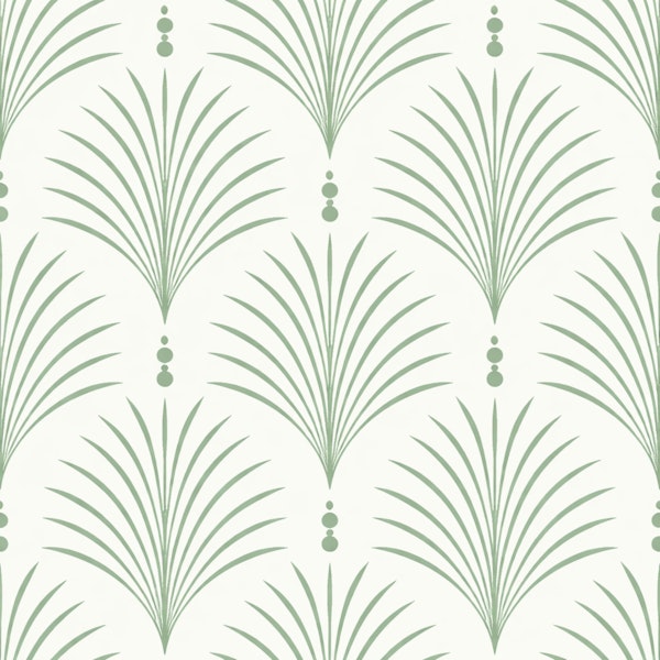 Sage Green Art Deco Palm Fan Pattern