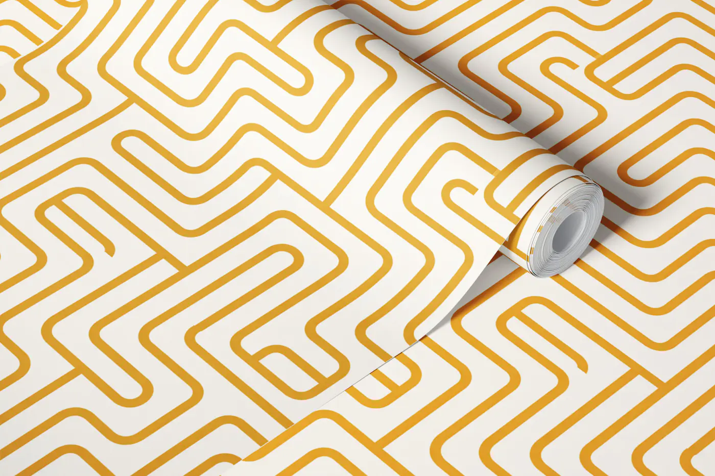 Mustard Retro Geometric Line Pattern wallpaper roll