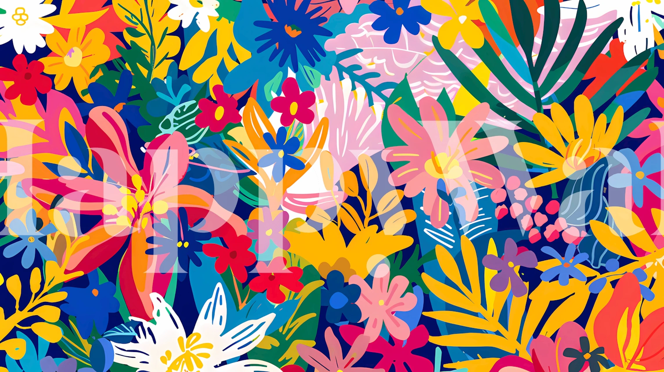 Colorful flower wallpaper in a room