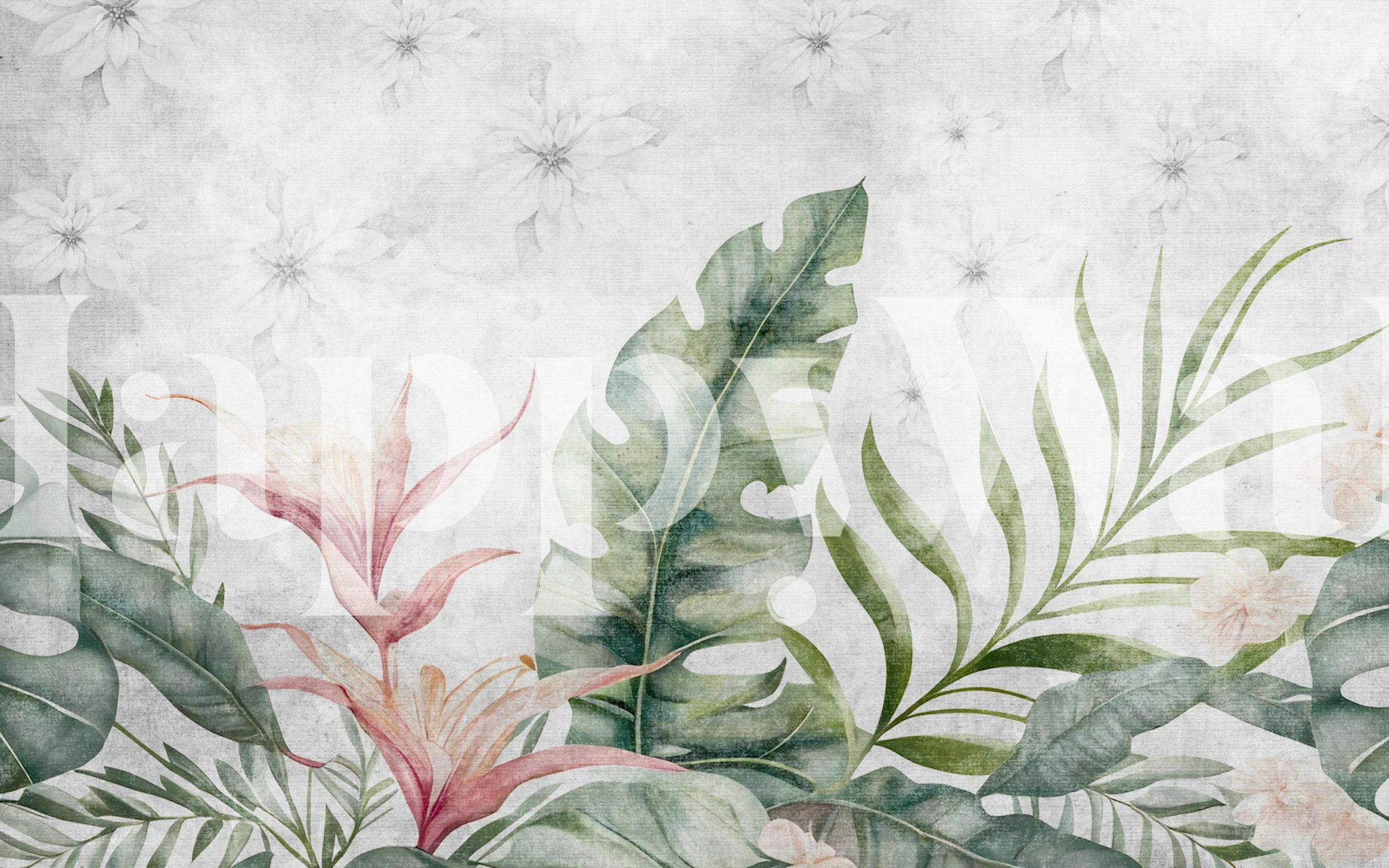 Tropical Flora Mural Art wallpaper in a room