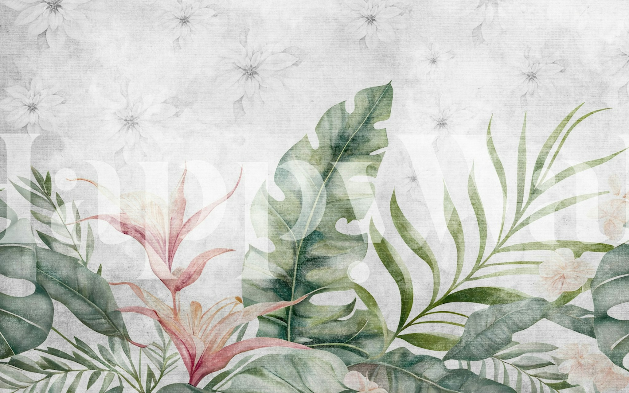 Tropical Flora Mural Art wallpaper in a room