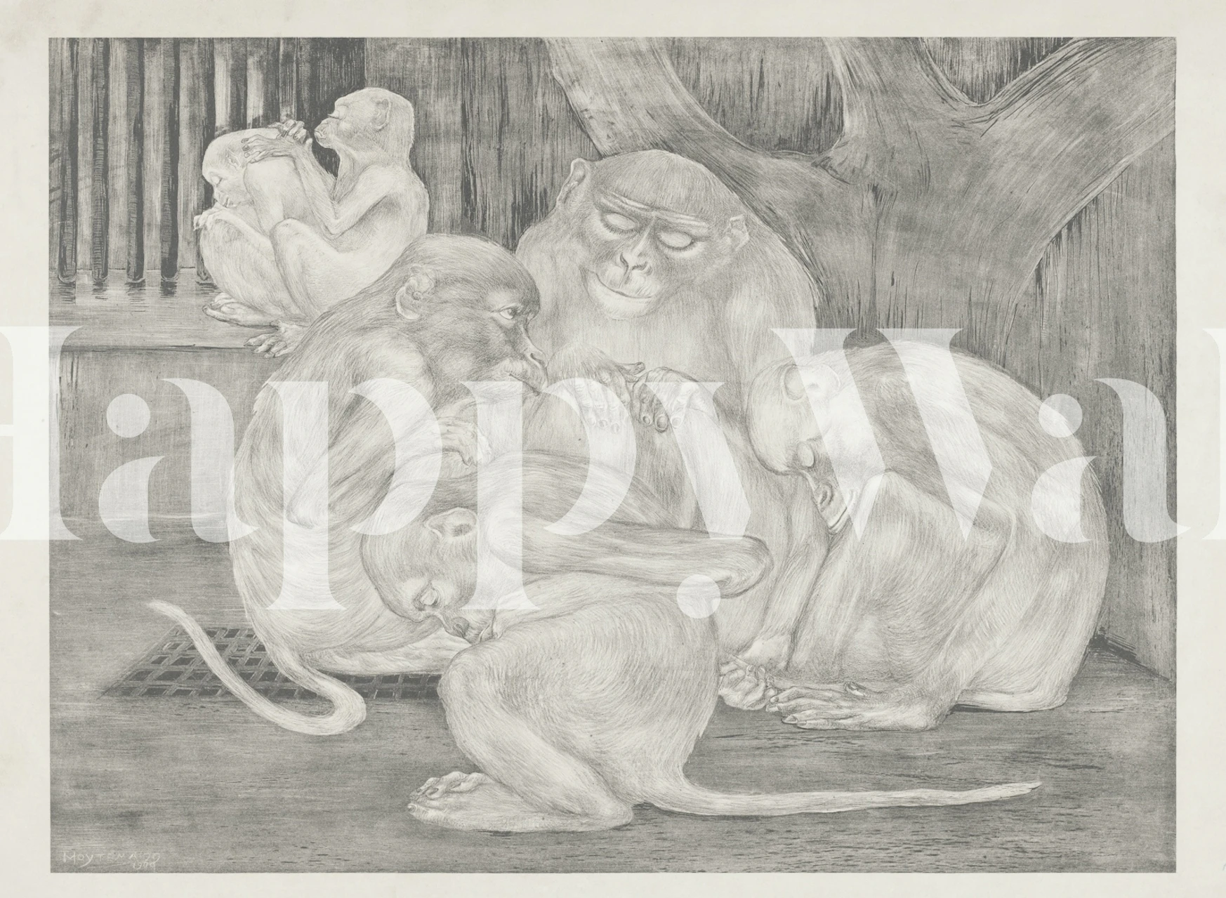 Five monkeys in a cage wallpaper design