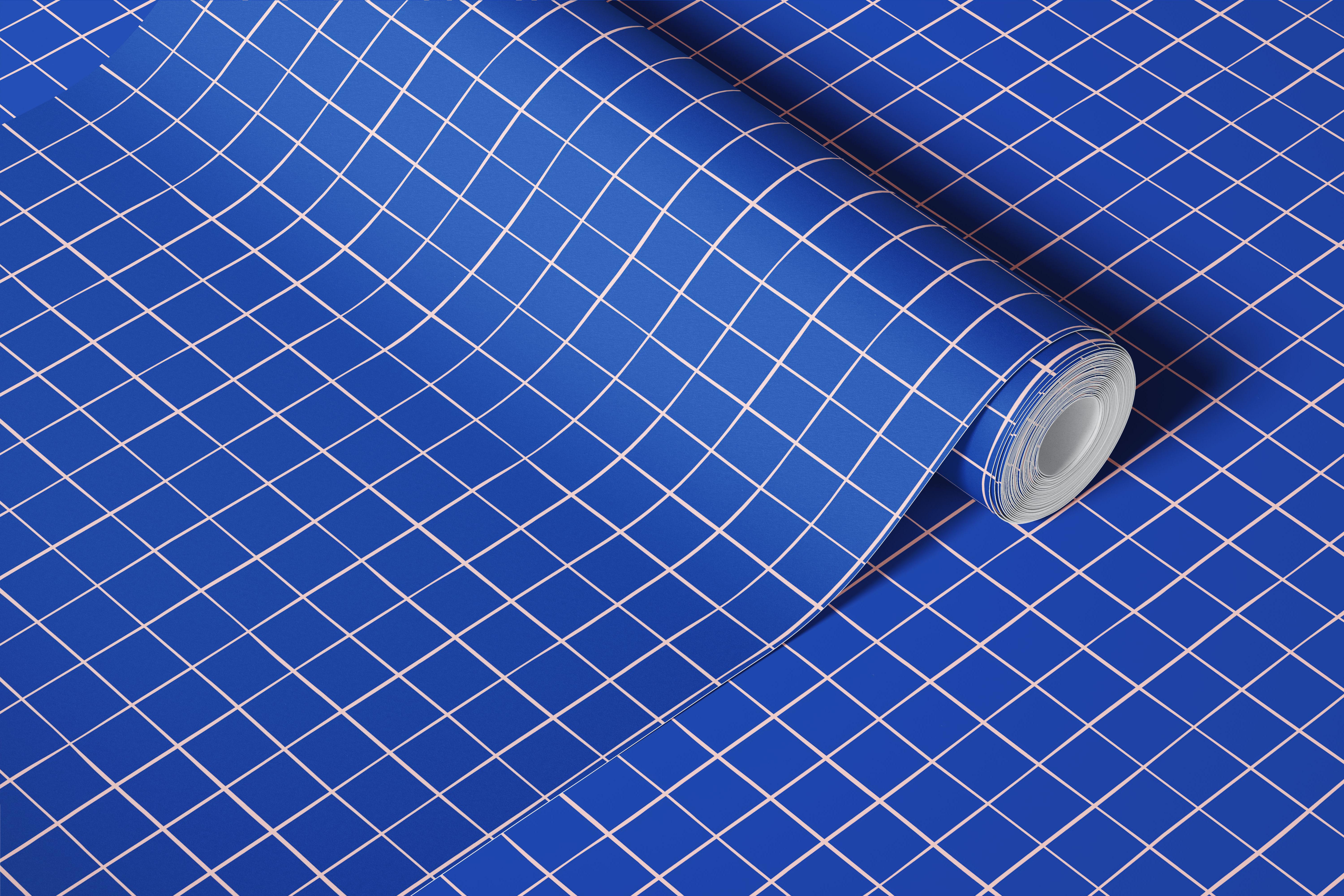 Cobalt Blue Small Modern Square Check wallpaper