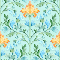 Elegant Botanical Damask Blue Large behang